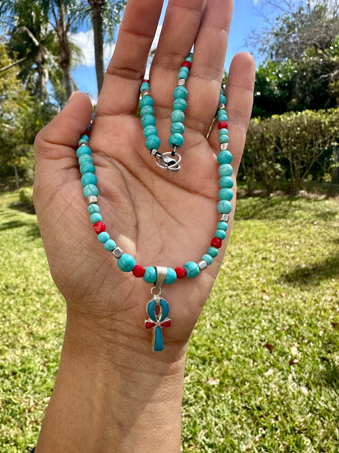 Ankh turquoise and red necklace