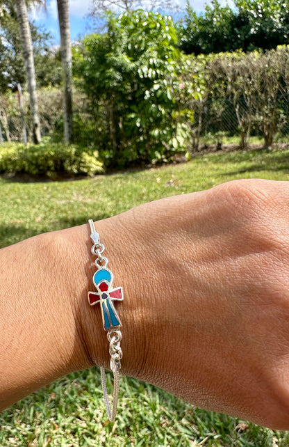 Ankh bracelet turquoise and red small