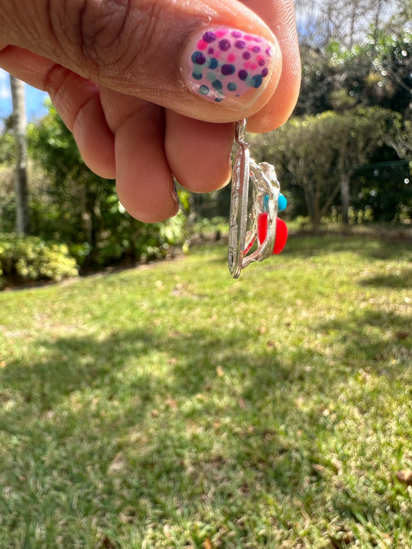Scarab Beetle Red and Turquoise Pendant Large