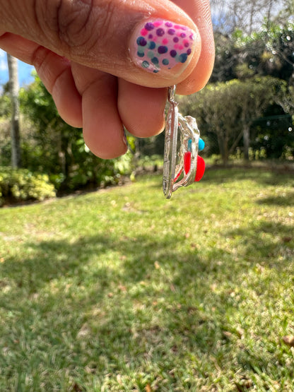 Scarab Beetle Red and Turquoise Pendant Large