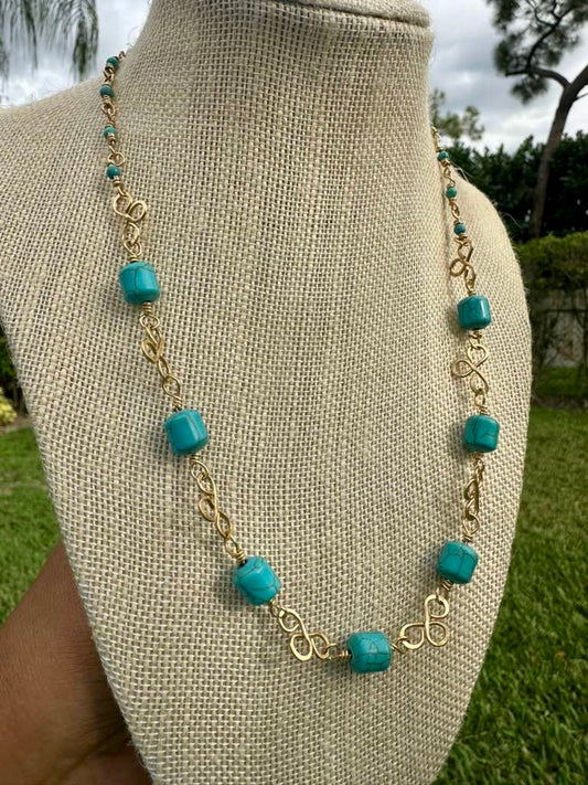 Turquoise Elegance Brass Necklace