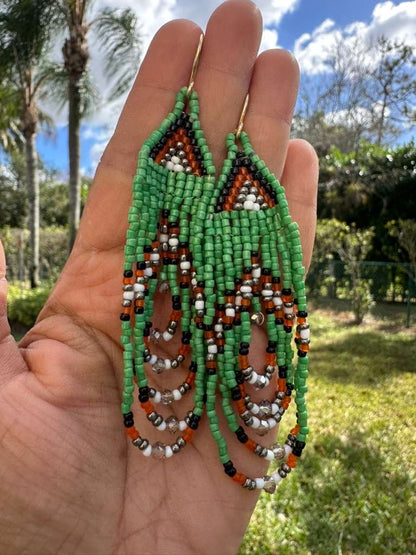 Brass+ green’ orange earrings