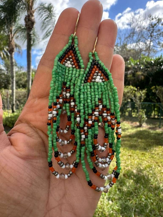 Brass+ green’ orange earrings