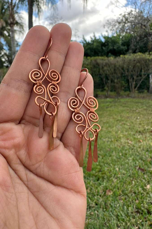Copper Swirls fringes harmony earrings
