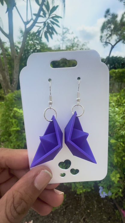 Purple Paper Ship Earrings – 3D Printed Origami Boat Dangle Earrings