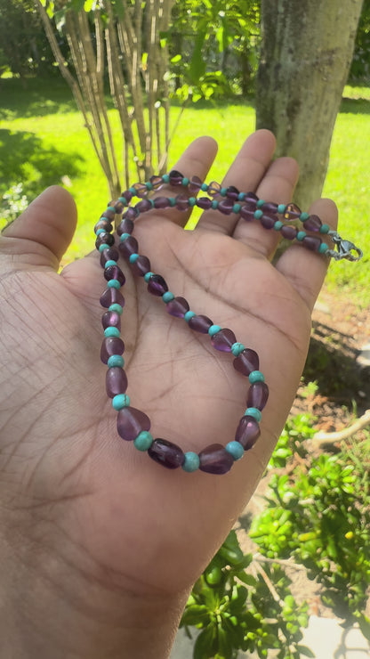 Purple Heart shape  & Turquoise Gemstone Necklace