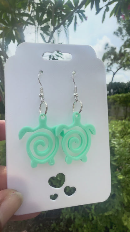 Mint Green Sea Turtle Earrings – 3D Printed Spiral Turtle Dangle Earrings