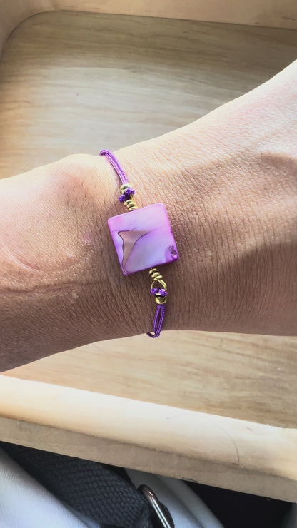 Handmade Purple Adjustable Bracelet with Mother of Pearl Shell & Copper Wire