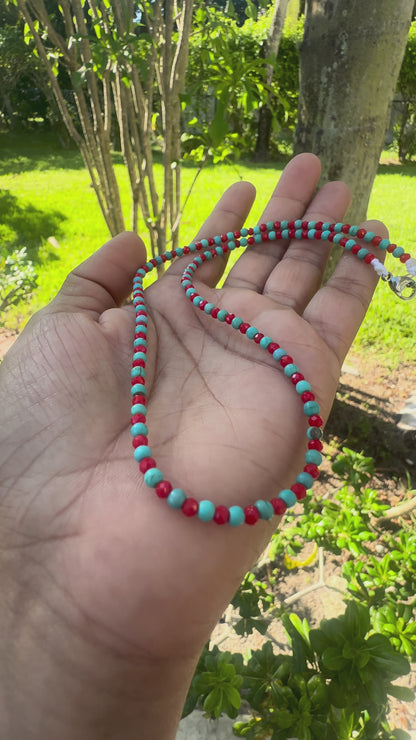 ❤️ Turquoise & Red Beaded Necklace