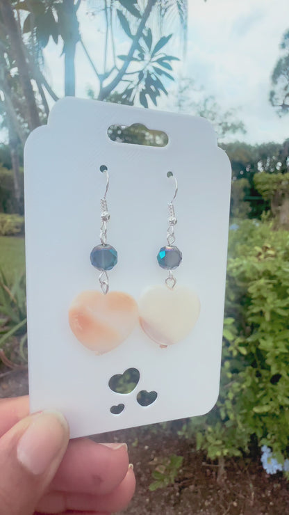 💙 Midnight Blue Crystal & Mother-of-Pearl Heart Earrings