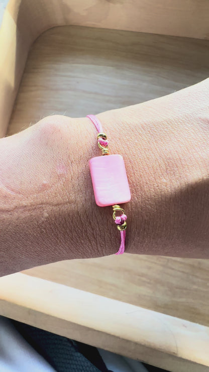 Handmade Pink Mother of Pearl Adjustable Bracelet with Copper Wire