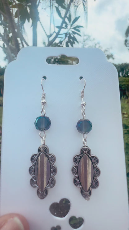 Midnight Blue Boho Silver Drop Earrings